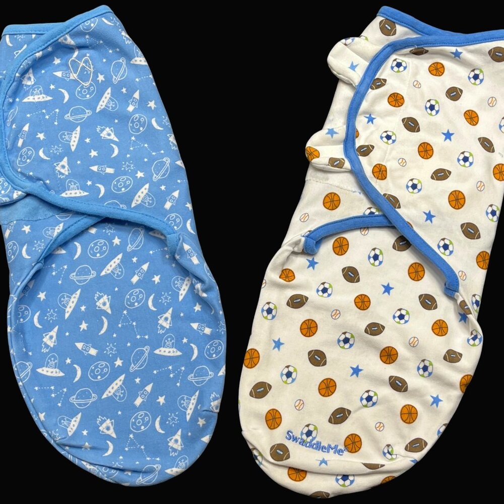 Baby Boy 0-3 Months 7-14 LBS Blue Cotton Wearable Blanket Wrap 2pc LOT Bundle